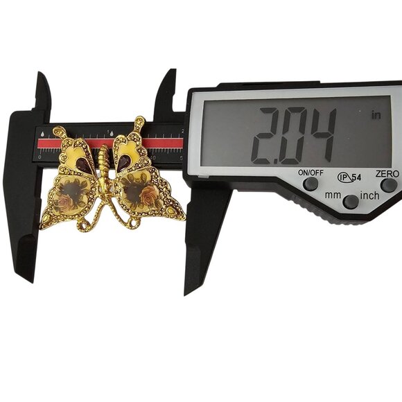 1928 Brand Purple Rhinestone Butterfly Rose Flower Pin, Victorian Theme - Picture 7 of 8